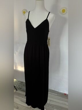Boho Crochet Knit Black Maxi Dress NWT Size M No Boundaries